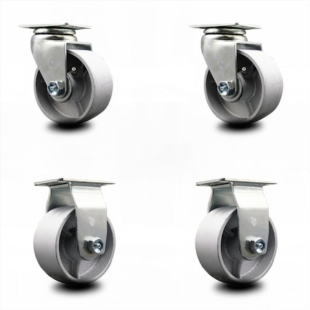 Service Caster 4 Inch Semi Steel Cast Iron Caster Set with Roller Bearings 2 Swivel 2 Rigid SCC-20S420-SSR-2-R-2